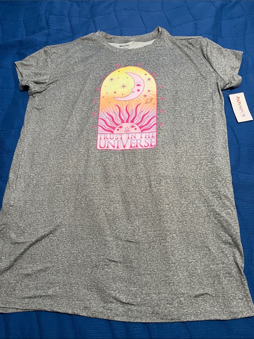 JOYSPUN Graphic "Trust in the Universe" Grey Tee Dress Nightwear Nightgown